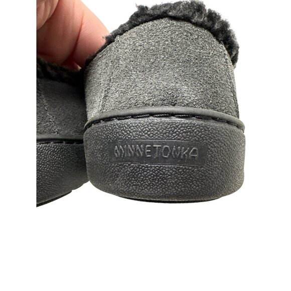 Minnetonka Frita Slip-on Black Moccasin Slippers With Faux Fur Lining Size 8 - Picture 10 of 12